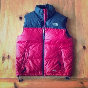 Red and black North Face down vest
